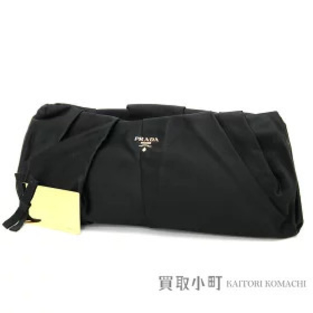 Prada Pleated Clutch Bag Black Silk Rayon Evening RAS Nero Black